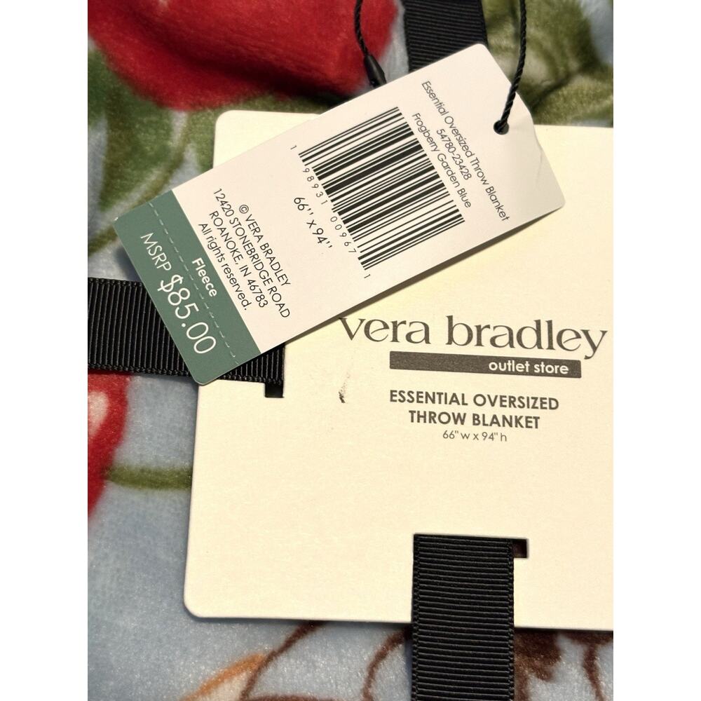 Vera Bradley Frogberry Garden Blue Frogs Oversized XL Throw Blanket 94X66" Twin - Picture 4 of 8